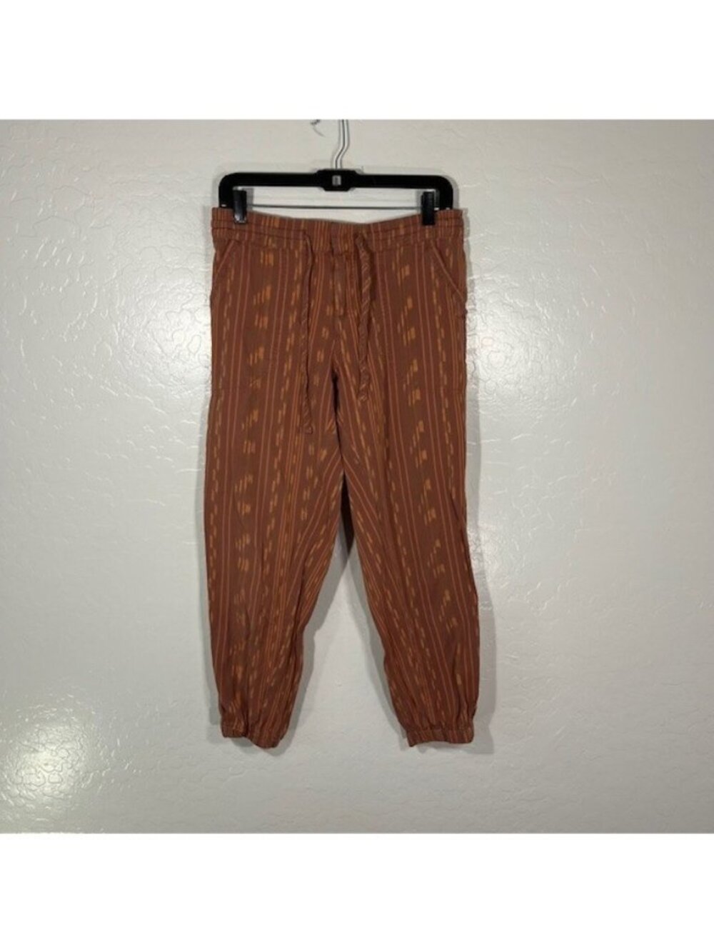 Prana Arlie Organic Cotton Striped Crop Jogger Pants S Rust Brown Beach Island